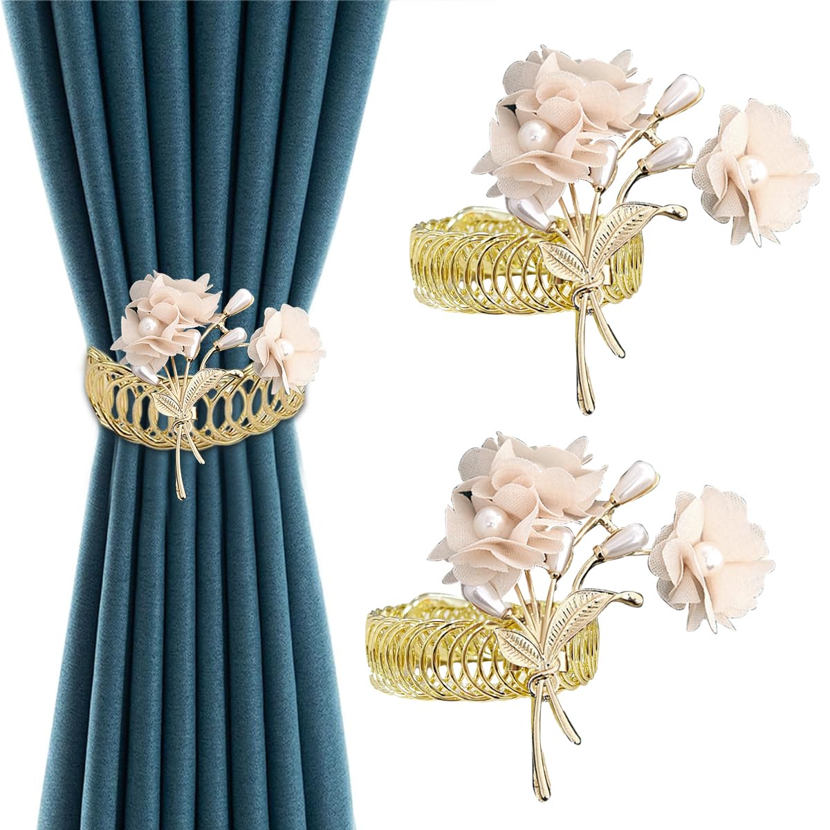 HASTHIP Curtain TieBacks, 2 Pack Pearl Curtain Tie Backs, Modern Decorative Curtain Holdbacks Holder with Elastic Cord Drapes Clips Buckle HASTHIP Curtain TieBacks, 2 Pack Pearl Curtain Tie Backs, Modern Decorative Curtain Holdbacks Holder with Elastic Cord Drapes Clips Buckle